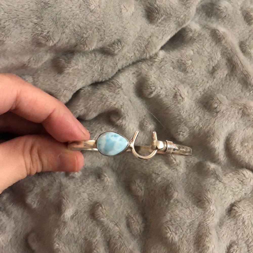 Larimar and horse shoe cuff bracelet